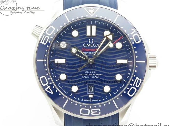 0321 Lightweight 2018 Seamaster Diver 300M VSF 1:1 Best Edition Blue Ceramic Blue Dial on Blue Rubber Strap A8800 V2 (Black Balance Wheel) 7961